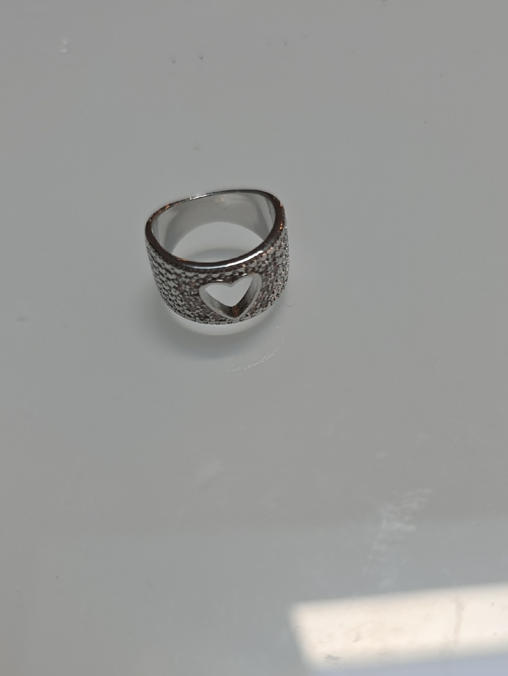 Diamonds-Heart Cutout Surrounded By Real Diamonds -Textured Silver Band Ring -